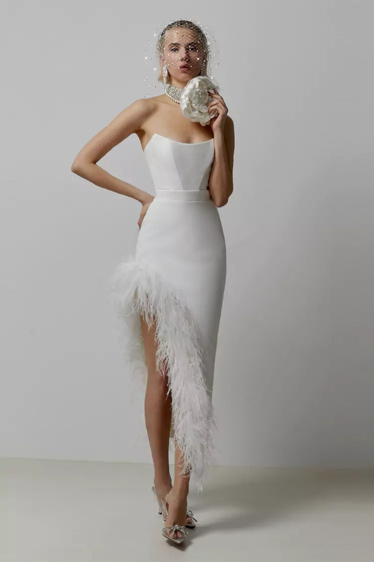 feather white dress